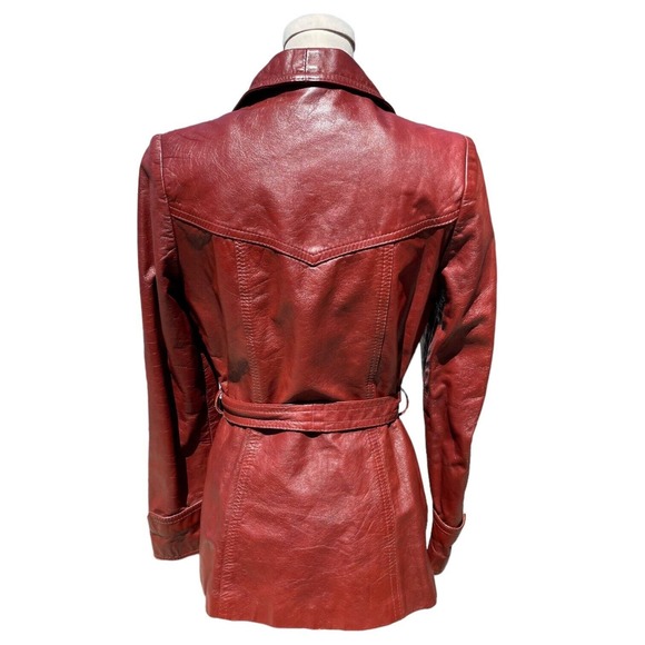 Vintage 70s Gassy Jack Gabriel Levy Cognac Real Leather Jacket Red Brown Belted - Picture 5 of 7